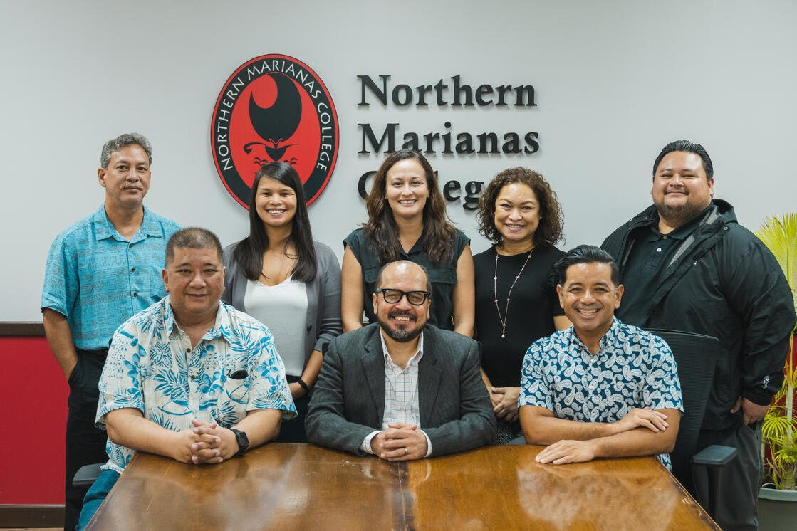 In photo are – top row, from left: USDA Rural Development Business/Community Programs Specialist (Area II Office) Anthony Barcinas, NMC Grants Specialist Cecilia Camacho, NMC Capital Improvement Projects Director Rachel Fusco, NMC Administrative Services/Facilities Administrative Manager Shirley Blas, NMC Grants Coordinator William “Bill” Torres; bottom row, from left: USDA Rural Development Area Director for the Western Pacific Joe Diego, NMC President Dr. Galvin Deleon Guerrero, and NMC Vice President for Administration and Advancement Frankie Eliptico.